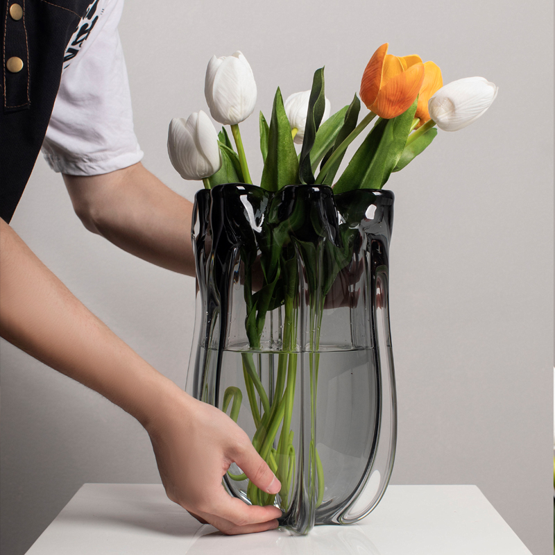 柏梵现代简约轻奢高档玻璃花瓶摆件客厅玄关餐桌透明琉璃插花装饰