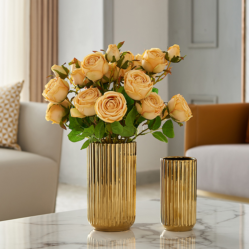 现代金色轻奢陶瓷花瓶摆件客厅鲜花干花插花瓶餐桌玄关电视柜摆花