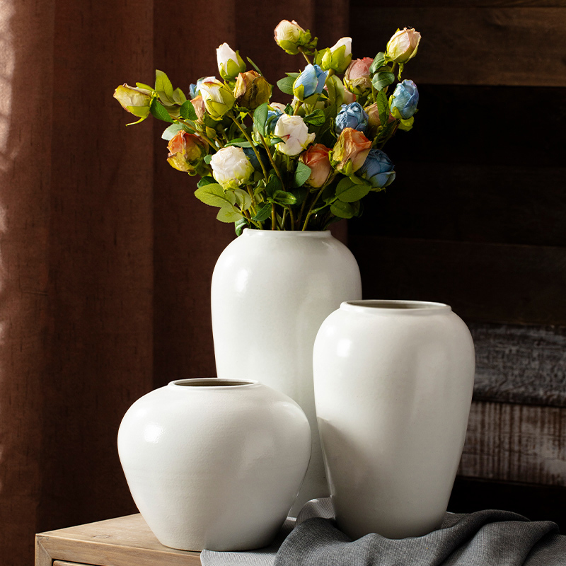 景德镇白色新中式陶罐现代简约家居装饰品插干花陶瓷花瓶客厅摆件