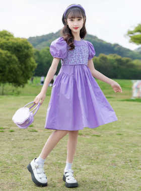 女童夏季连衣裙新款时尚洋气中长款韩版中大童夏装儿童网红裙子
