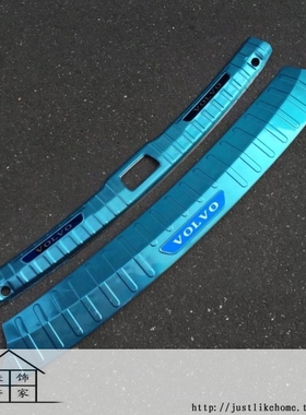 沃尔沃S90 专用拉丝激光蓝不锈钢内外后护板 尾箱防护后杠踏板贴