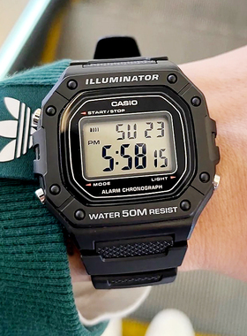 卡西欧小方块手表男数显多功能运动防水学生情侣电子表 W-218H-1A