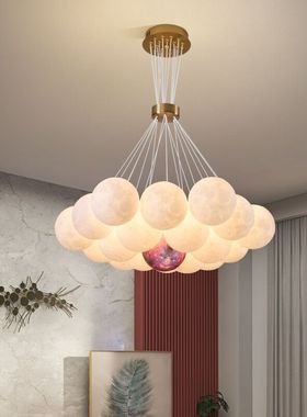 泡泡球吊灯轻奢简约现代儿童卧室灯月球星球客厅灯圆形创意网红灯
