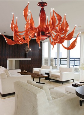 意大利天鹅灯现代别墅时尚客厅餐厅灯欧式样板房创意橙色玻璃吊灯