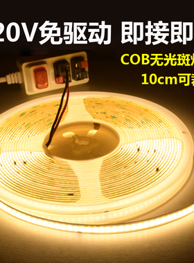 COB柔性220V灯带LED软灯条自粘不见灯珠超薄高亮无光斑室内装饰