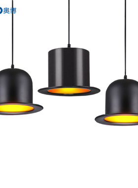 奥博个性创意爵士礼帽灯简约现代餐厅单头餐吊灯黑色灯罩吊灯