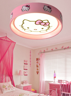 儿童房吸顶灯LED护眼圆形卡通温馨女孩公主房间灯kitty猫卧室灯具