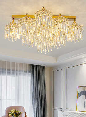 现代轻奢水晶吸顶灯设计师创意金色艺术客厅水晶灯卧室餐厅楼梯灯