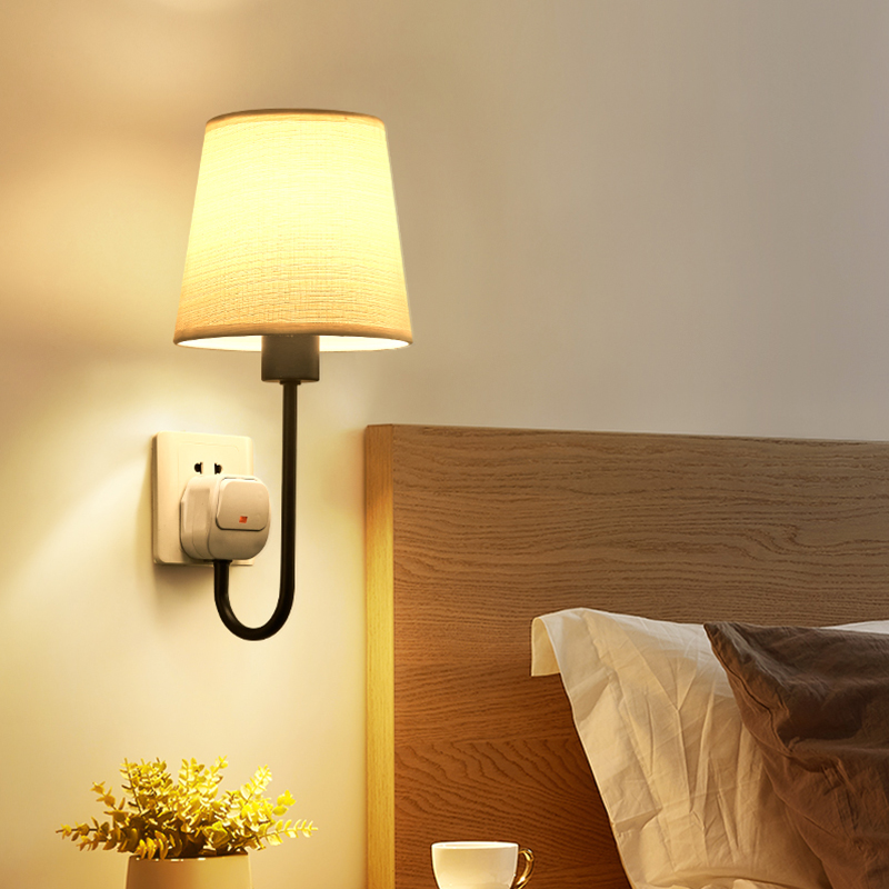 插电卧室床头灯壁灯led家用柔光灯节能现代简约无线插座式小夜灯