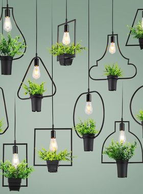 北欧复古工业风店铺橱窗灯音乐餐厅吧台绿植田园创意个性植物吊灯