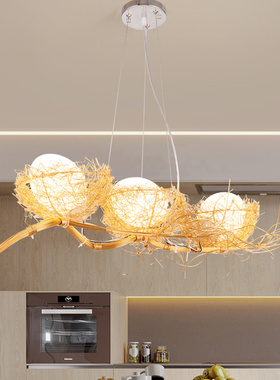 客厅灯简约现代树枝鸟巢餐厅吊灯创意吧台卧室灯大气家用北欧灯具