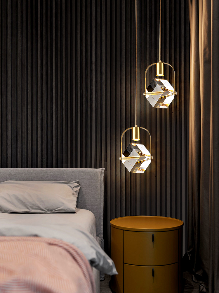 床头吊灯轻奢水晶吊线灯设计感卧室床头灯现代简约客厅背景墙灯具