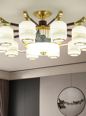 全铜现代新中式吸顶灯客厅灯餐厅中国风大气珐琅彩别墅店面特色灯