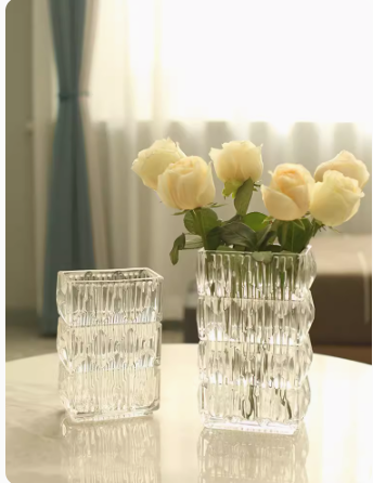 北欧轻奢水晶透明玻璃花瓶摆件客厅插花富贵竹玫瑰百合鲜花装饰