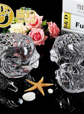 创意水晶玻璃花瓶简约水培植物绿萝小鱼透明摆件办公室桌面装饰品