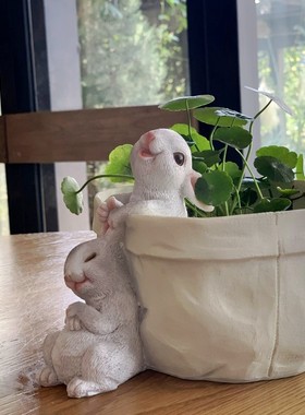 口袋小兔子花器多肉花盆萌可爱花园装饰桌面摆件创意礼物品阳台