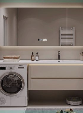 加工阳台洗衣机一体柜岩板热弯浴室柜岩板无缝陶瓷盆洗手台组合