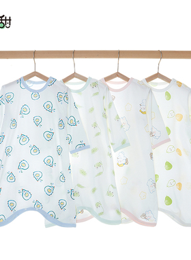 婴儿睡衣夏季薄款睡袍莫代尔连体衣儿童睡裙长袖防踢被宝宝家居服
