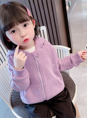 女童针织外套2022春装新款韩版洋气女宝宝4连帽开衫卫衣1-3-5岁潮