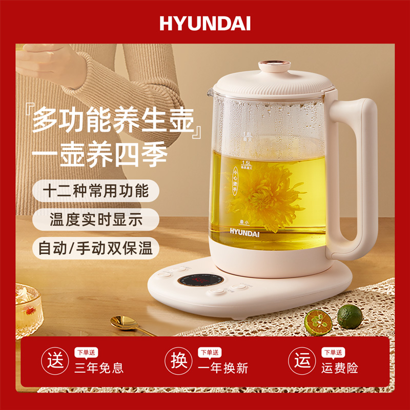 韩国HYUNDAI养生壶家用多功能全自动烧水壶煮茶壶玻璃电炖煮茶器