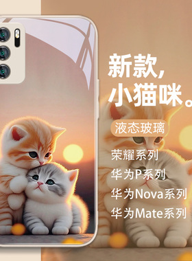 适用华为mate40手机壳mate60pro/pura70新款p60情侣nova10可爱12活力版猫p50荣耀100/90gt/p40/p30玻璃20套x