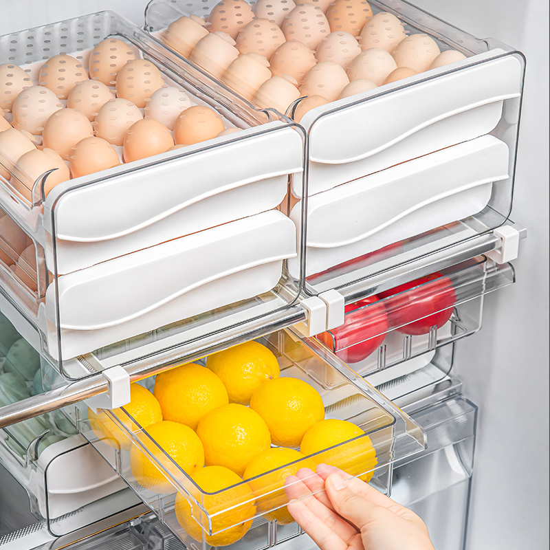 日本鸡蛋收纳盒冰箱用保鲜盒厨房整理神器抽屉式装放架托蛋盒神器