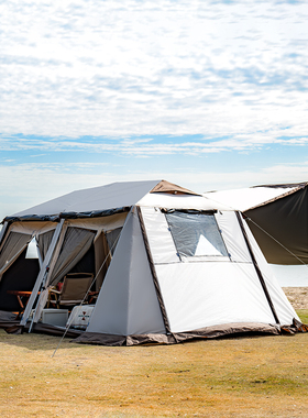 屋脊速开自动户外露营帐篷3人-6人两房一厅专业休闲野营过夜防雨