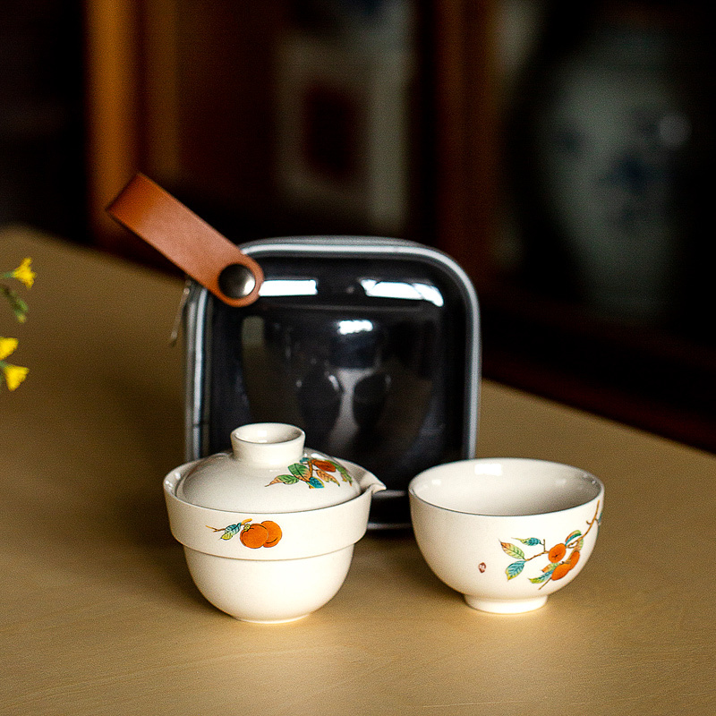 冸斋柿子旅行茶具套装便捷式旅行快客杯泡茶器户外露营喝茶装备