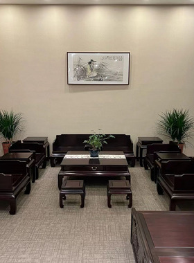 印度小叶紫檀三围板罗汉床13件套新中式实木客厅沙发组合红木家具