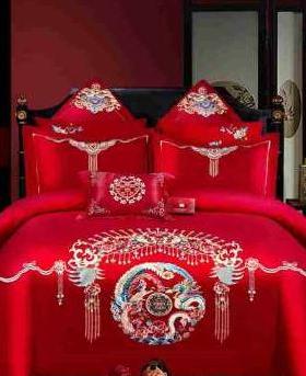 厂促结婚床上用品婚嫁刺绣四件套床单被套大红色囍被罩4件套新品