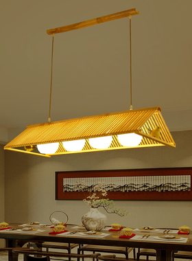 创意个性民宿餐厅茶楼店铺商用灯玻璃原木色装饰吧台长条竹艺吊灯