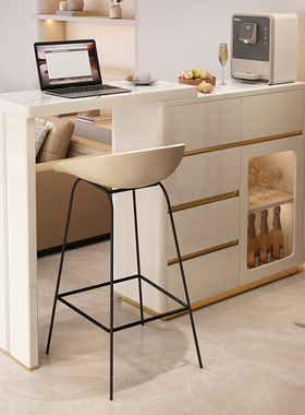 定制岩板吧台桌餐桌一体家用客厅现代简约可伸缩隔断柜轻奢小户型