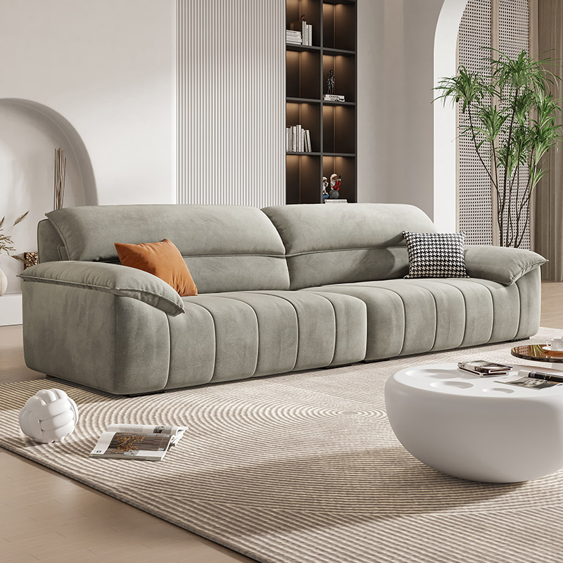 布雷尔奶油风布艺沙发直排小户型客厅北欧简约现代科技猫抓布沙发