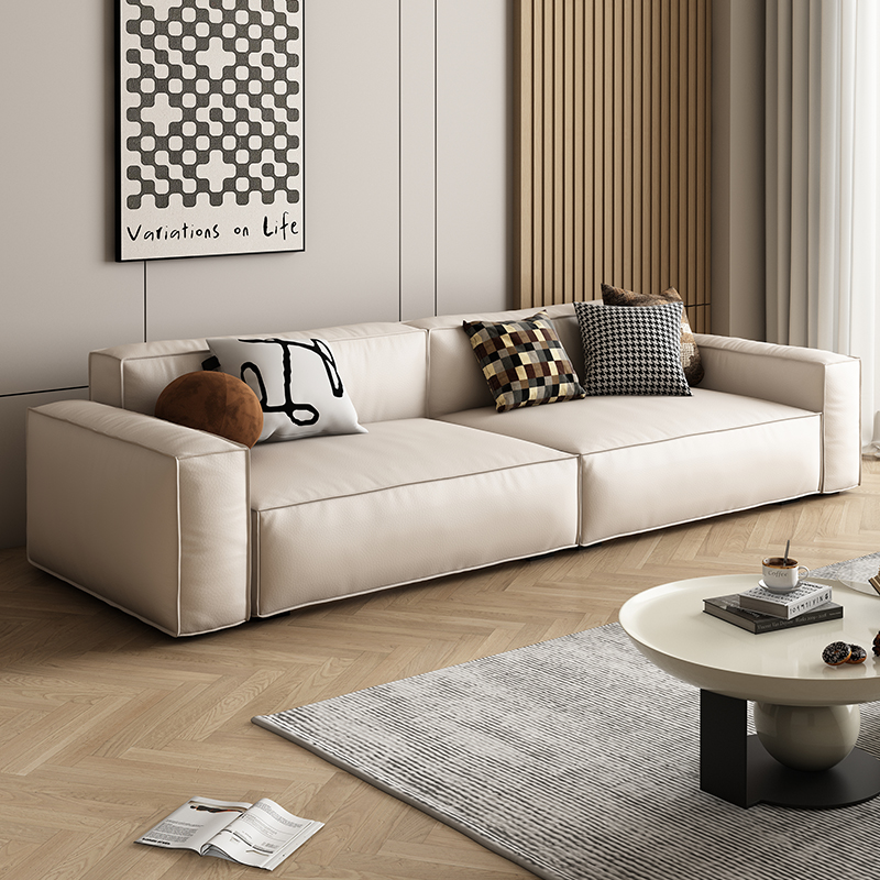 尚和空间豆腐块布艺沙发真皮客厅现代简约奶油风小户型直排沙发