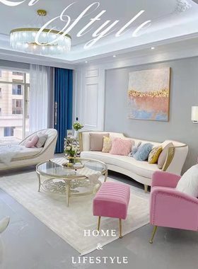 美式轻奢实木沙发三人组合客厅小户型现代简约布艺网红款