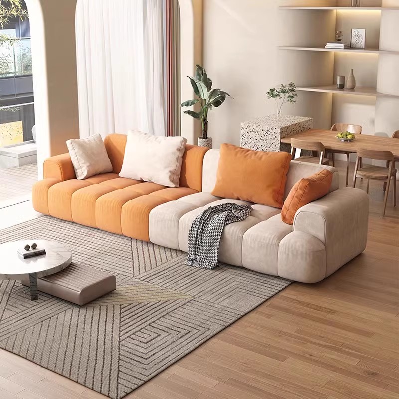 尚和空间奶油风泡芙沙发客厅现代简约小户型网红直排布艺沙发组合