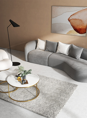 北欧轻奢ins风布艺沙发网红款现代简约铁艺小户型客厅弧形沙发椅