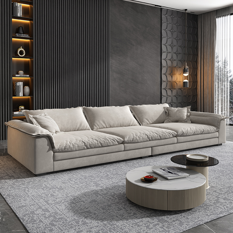 意式极简轻奢磨砂布艺直排沙发客厅现代简约乳胶网红款组合整装