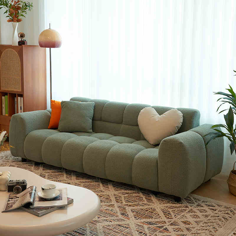 羊羔绒奶油风布艺沙发现代简约小户型客厅直排棉花糖网红三人沙发