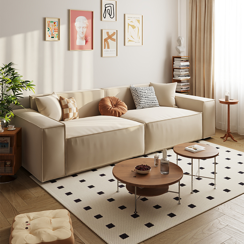 简约现代奶油风布艺沙发客厅网红直排科技布沙发小户型豆腐块沙发
