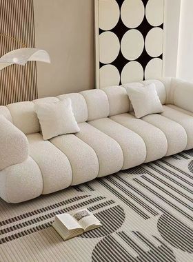 奶油风羊羔绒客厅直排沙发现代简约布艺贵妃位北欧小户型网红沙发