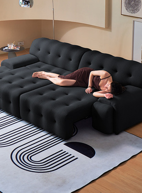 罗奇堡黑色沙发电动伸缩布艺沙发折叠现代简约直排客厅设计师网红