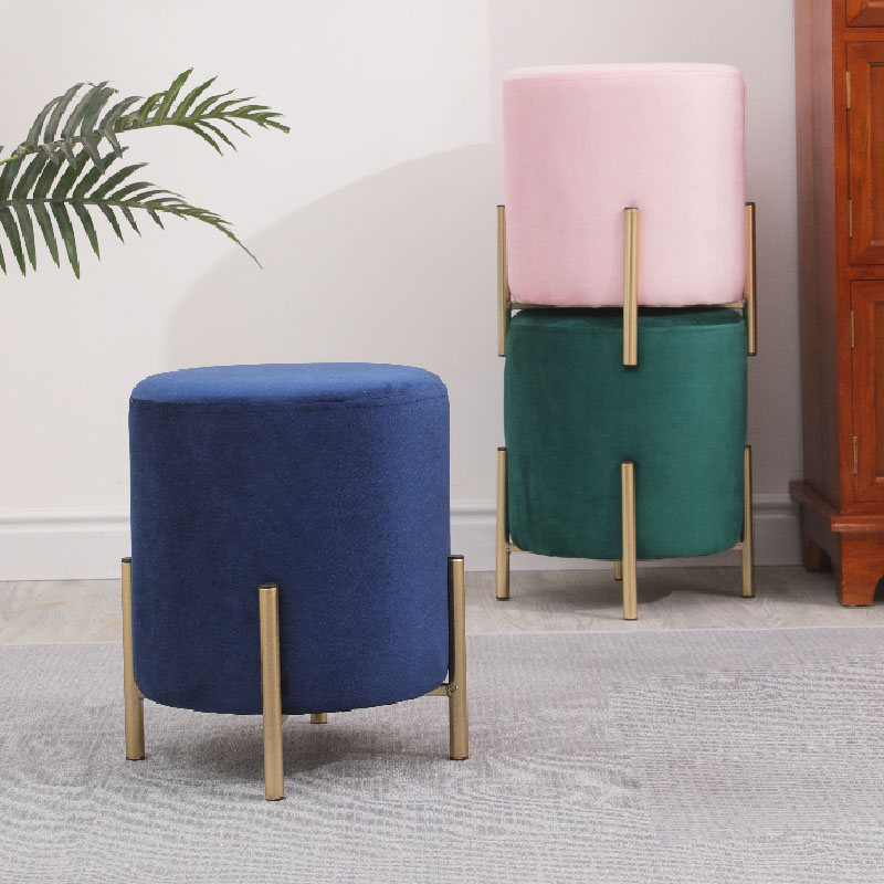 欧式布艺实木凳子家用现代简约换鞋凳梳妆台创意客厅沙发网红圆凳