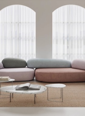 现代简约奶油风鹅卵石布艺异形客厅组合网红创意沙发