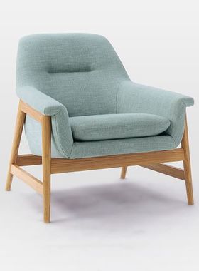 北欧现代艺术实木蓝色布艺海绵休闲椅简约客厅民宿网红单人沙发