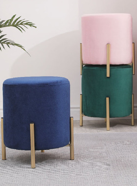欧式布艺实木凳子家用现代简约换鞋凳梳妆台创意客厅沙发网红圆凳