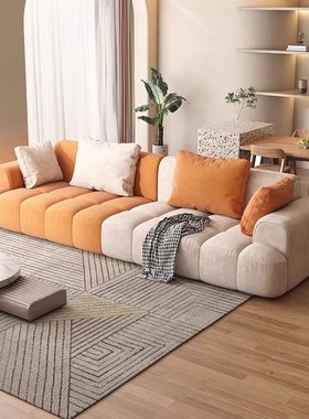 尚和空间奶油风泡芙沙发客厅现代简约小户型网红直排布艺沙发组合