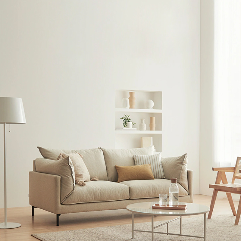 网红北欧现代简约客厅小户型沙发布艺白色卡丝绒直排双三人设计师