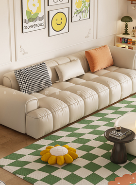 奶油风直排布艺沙发小户型客厅白色简约现代泡芙科技绒布网红沙发