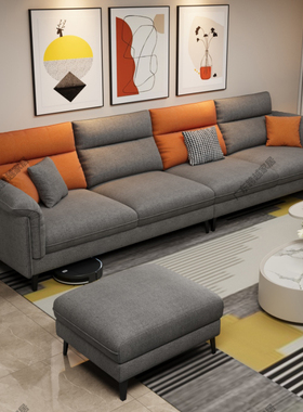 意式极简直排布艺沙发透气棉麻布家用客厅小户型现代简约三人组合